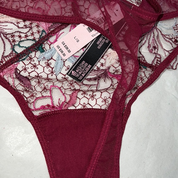 (L) 2pcs Victoria’s Secret Floral Embroidered Set Garter and Thong Panty - Picture 8 of 14